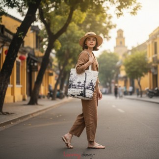 Túi tote vải in họa tiết hồ Hoàn Kiếm 35*40cm